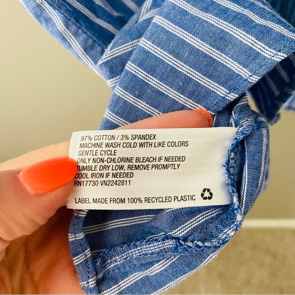 A New Day Striped Ruffle Off The Shoulder Blouse Blue Sz Small - Picture 9 of 10